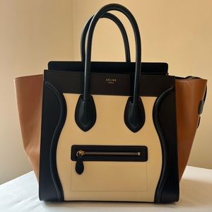 Celine Tricolor Satin Calfskin Mini Luggage Tote